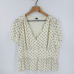 Old Navy Cream & Black Polka Dot Peplum Top Women’s Size XL